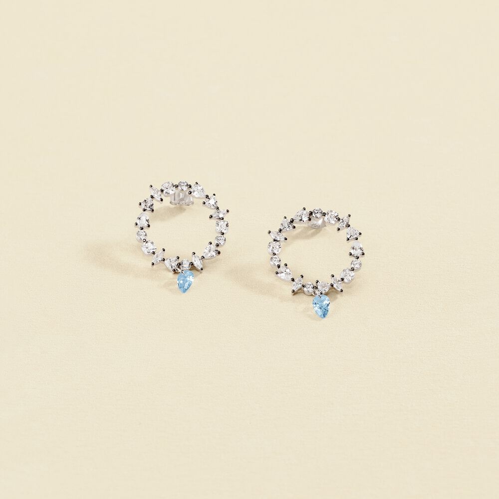 Boucles d'oreilles pendantes JACKIE - Argenté / Bleu aquamarine  - Boucles d'oreilles  | Agatha