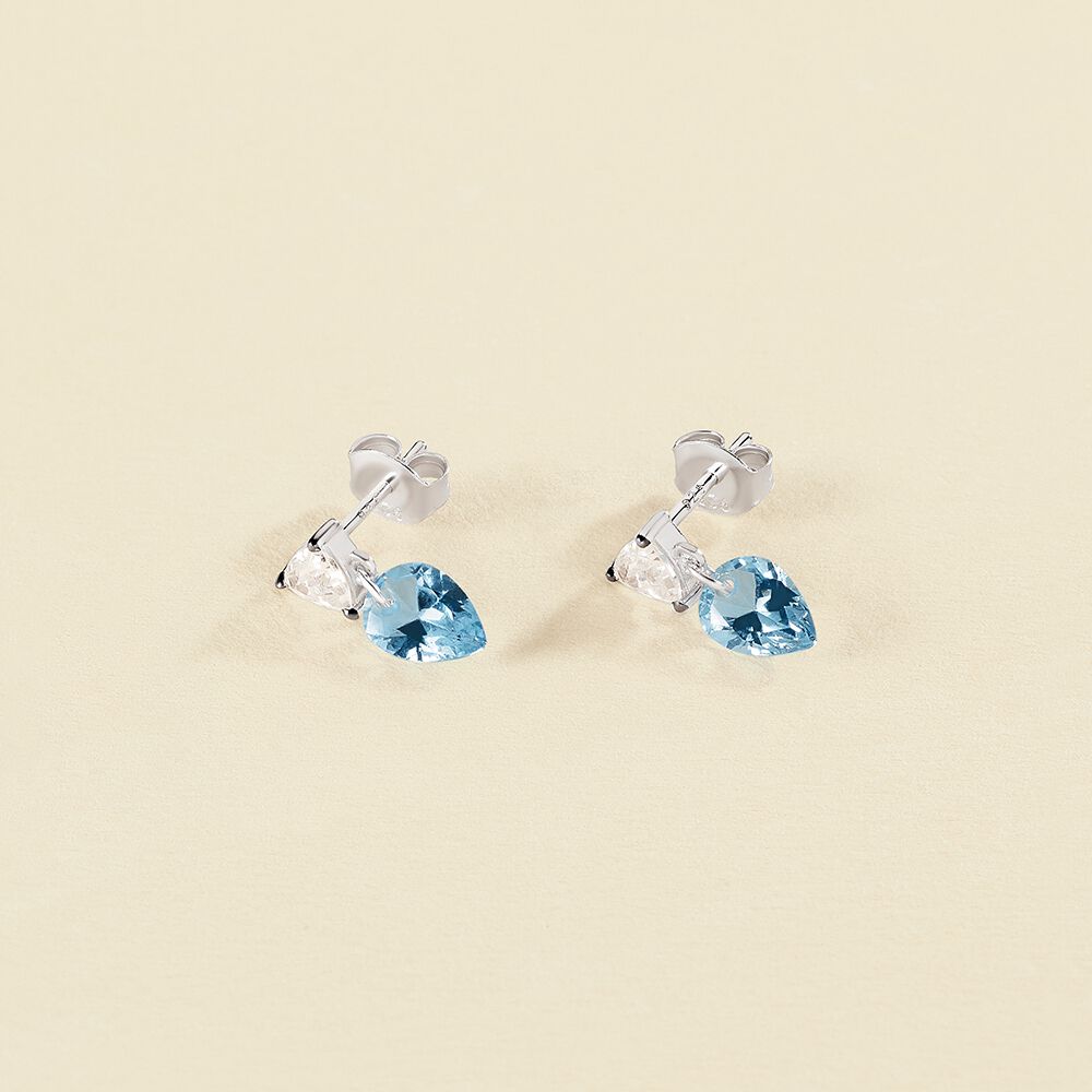 Boucles d'oreilles puces JACKIE - Argenté / Bleu aquamarine  - Boucles d'oreilles puces  | Agatha